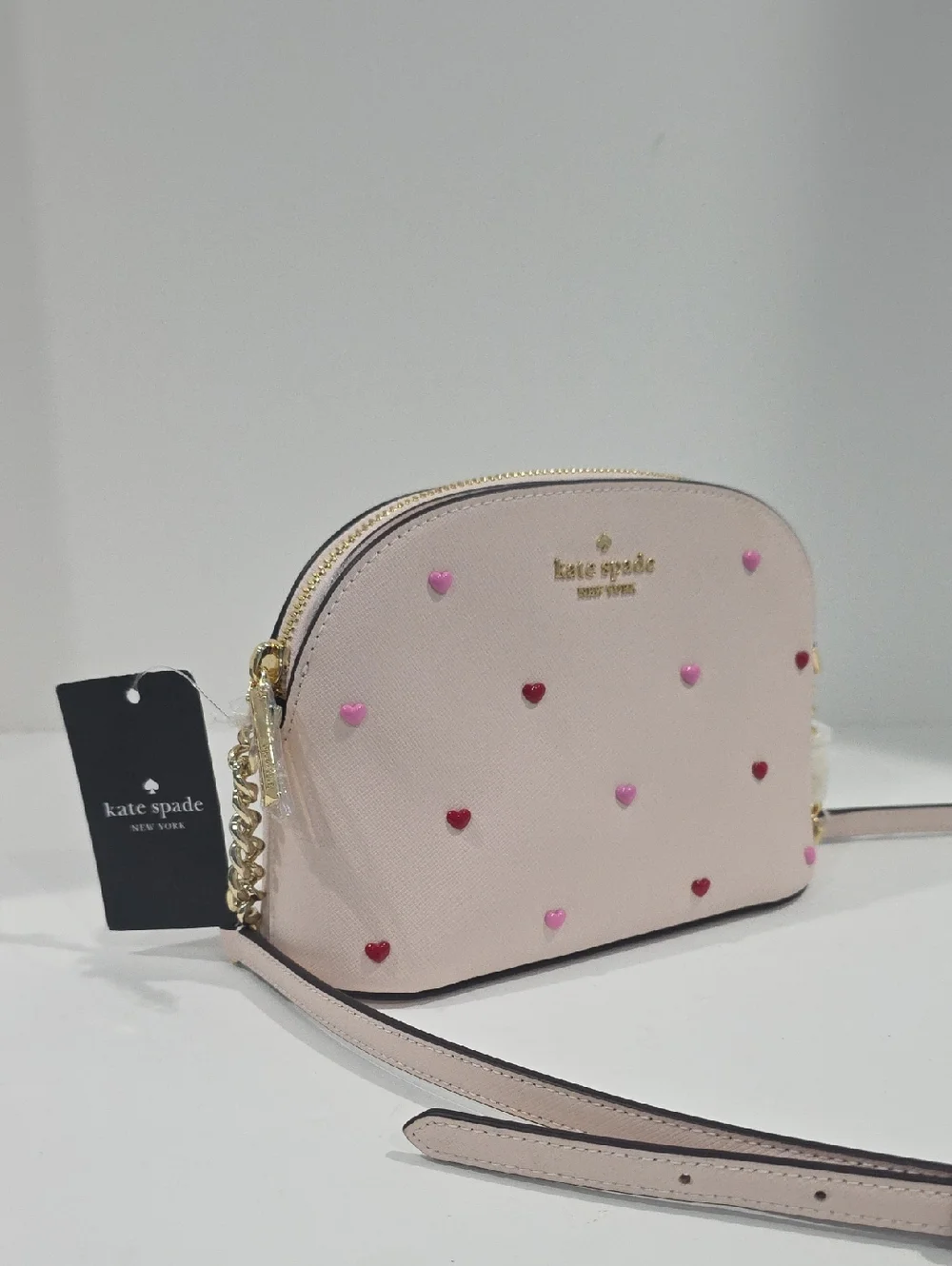 NWT ✅  Kate Spade SPENCER Heart Studs XLC Small Dome Crossbody POWDERED SUGAR